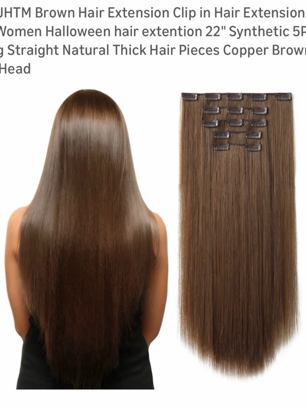 Synthetic Clip-In Hair Extensions in Copper Brown - Instant Length & Volume